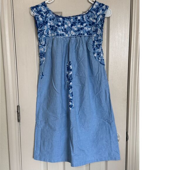 Mi Golondrina Mexico Bateau Neckline Mini Dress Embroidered light blue ‎ xs /pb1 - Picture 1 of 5